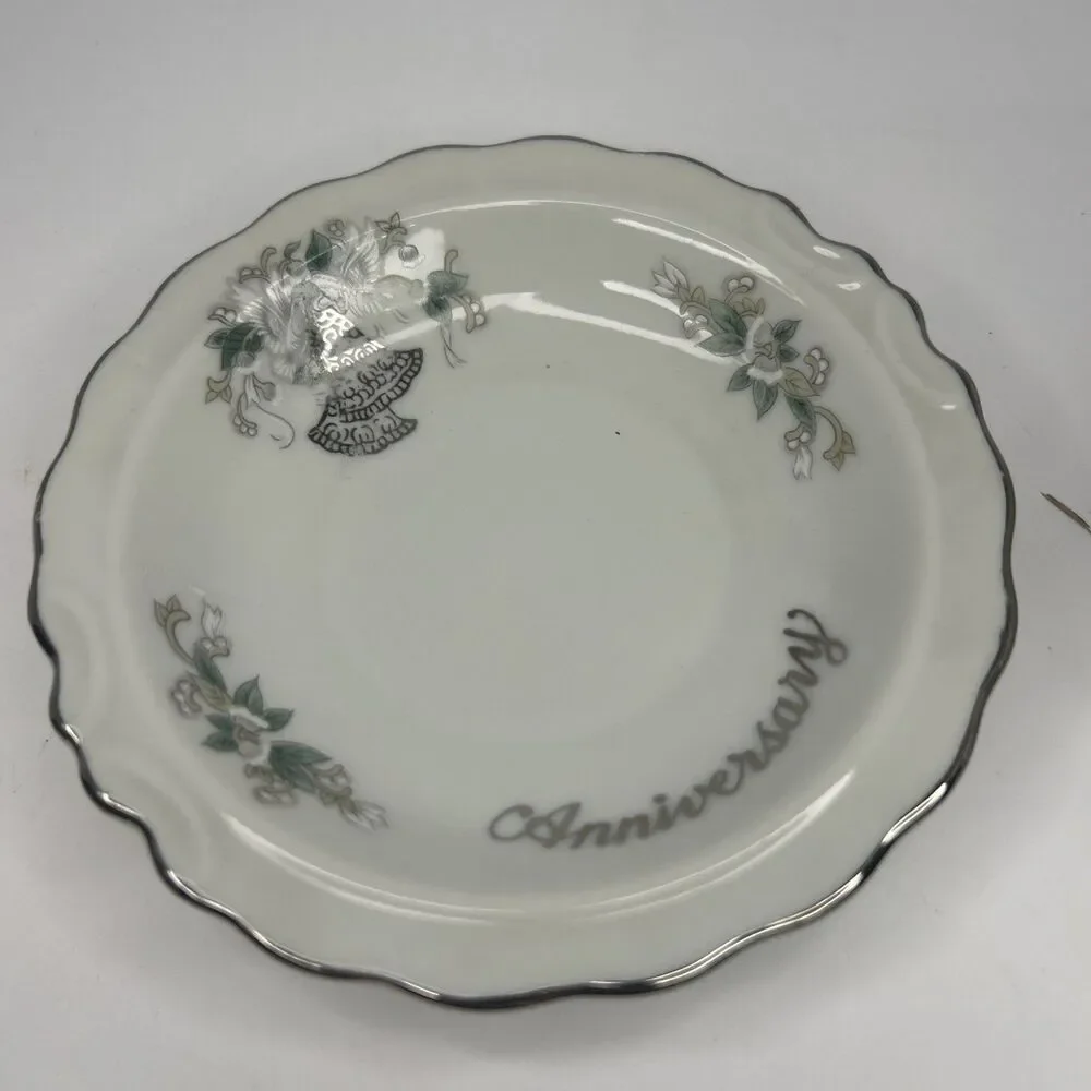 Vintage Lefton China 25th Anniversary Creamer Pitcher and Saucer Set 1134